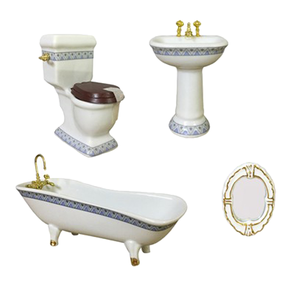Dollhouse Bathroom Set Reutter Porcelain Tub Toilet Sink White