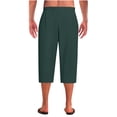 thumbnail image 5 of Brondbend Mens 3/4 Pants Cropped Pants Men Drawstring Elastic Waist Straight Leg Trousers Solid Color Leisure Relaxed Fit Going out Pants Green M, 5 of 6