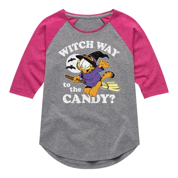 Garfield - Witch Way To The Candy - Toddler And Youth Girls Raglan Graphic T-Shirt