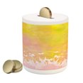 thumbnail image 1 of Watercolor Piggy Bank, Spring Meadow with Silhouette of Flower Grass and Butterfly Art, Ceramic Coin Bank Money Box for Cash Saving, 3.6" X 3.2", Earth Yellow Pale Pink, by Ambesonne, 1 of 4