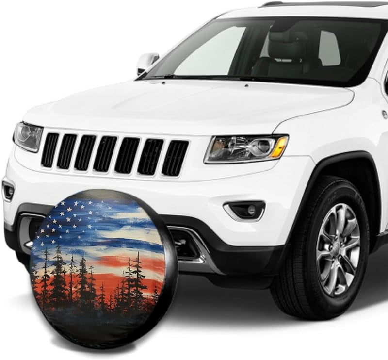 I Go Where I'm Towed American Flag Spare Tire Cover Waterproof Dust-Proof Universal 15 Inch Wheel Camper Spare Tire Cover Fit for RV Trailer Truck Jeep SUV Rav4 Motorhome Travel Trailer Accessories