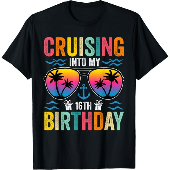 Cruising Into My 16th Birthday Family Cruise 16 Birthday T-ShirtMen and women, Black T-shirt, size: Extra large