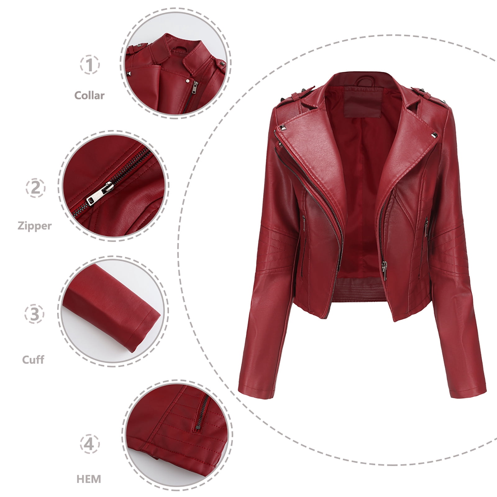 DailyTrove Women's Cropped Faux Leather Jacket, Long Sleeve, Casual Street & Night Out Wear, Durable Polyester Blend, Plus Size Friendly