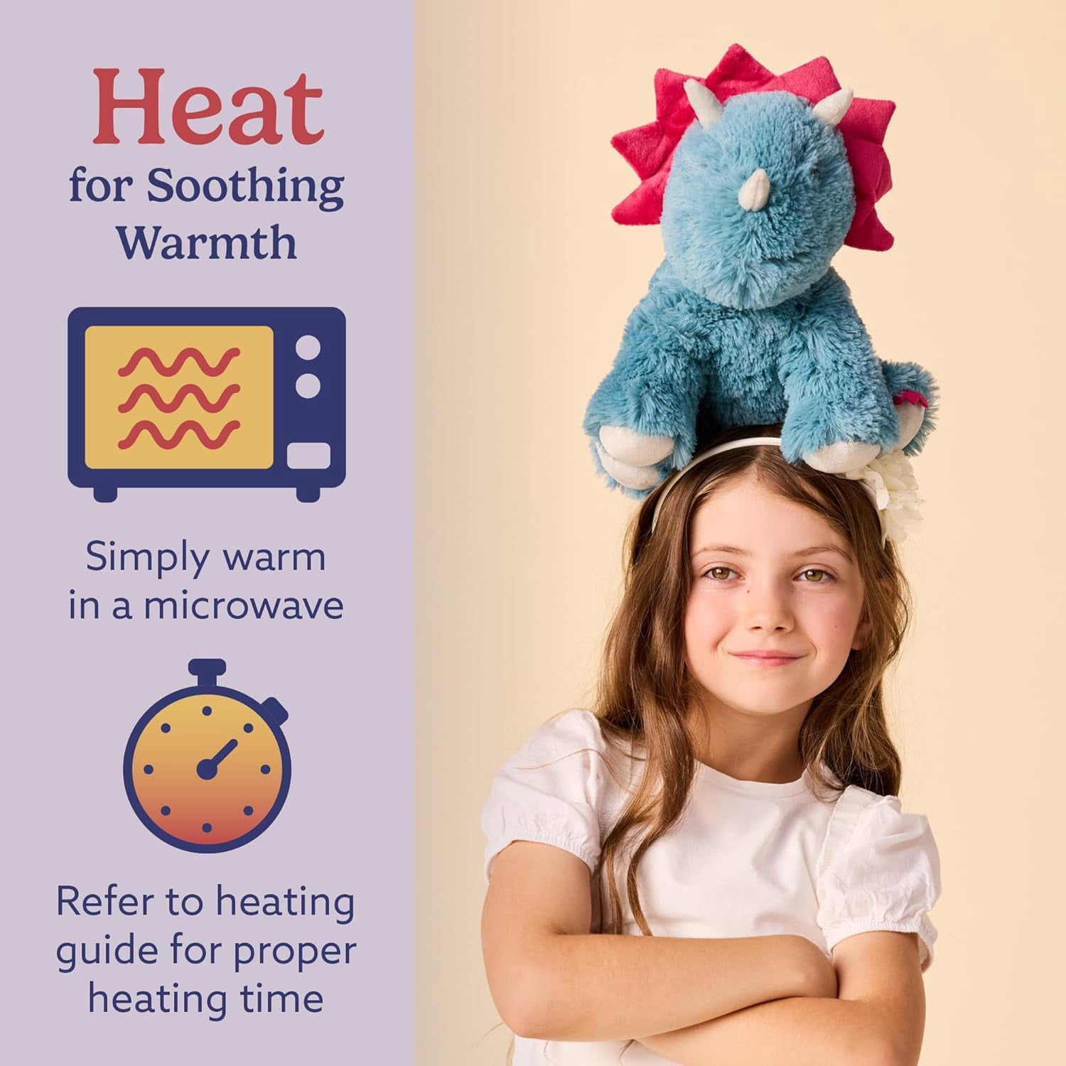 warmies 13” Triceratops Stuffed Animal, Microwavable Heated Plushies and Weighted Soft Plush Toys