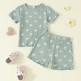 thumbnail image 2 of Spring Outfit Toddler Girl 2T Girls Outfits 2 Piece Cute Bow Print Short Sleeve Top And Shorts Casual Playwear Loose Fit Girls' Clothing Sets, 2 of 9
