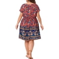 thumbnail image 4 of DARING DIVA Plus Size Boho Placed Drop Shoulder Drawstring Waist Dress 4X Royal Blue, 4 of 6