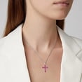 thumbnail image 2 of Carleen White Gold Plated 925 Sterling Silver Lab Created Colorstone Birthstone Crucifix Cross Prong Pendant Necklace for Women Girls 16+ 2 inch, 2 of 5