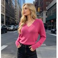 thumbnail image 7 of Women’s Fitted V-Neck Ribbed Knit Sweater, Long Sleeve Pullover Top, Sizes S-XL, 7 of 7