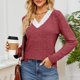 thumbnail image 5 of Top de otoño con cuello en V y empalme de encaje para mujer Top básico de manga larga holgado para mujer Camiseta de manga larga con cuello en V para mujer Top básico holgado ANGGREK  Otros, 5 of 7