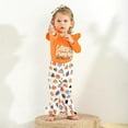 thumbnail image 2 of Infant Girl Thanksgiving Outfit Newborn Girl Halloween Outfit Cutest Pumpkin in The Patch Romper Tops Bell Bottom Pants Set, 2 of 11