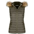 thumbnail image 3 of BodiLover, Women's, Quilted Faux Fur Hooded Vest Padded Fleece Jacket With Zip Closure, Olive, S, 3 of 3