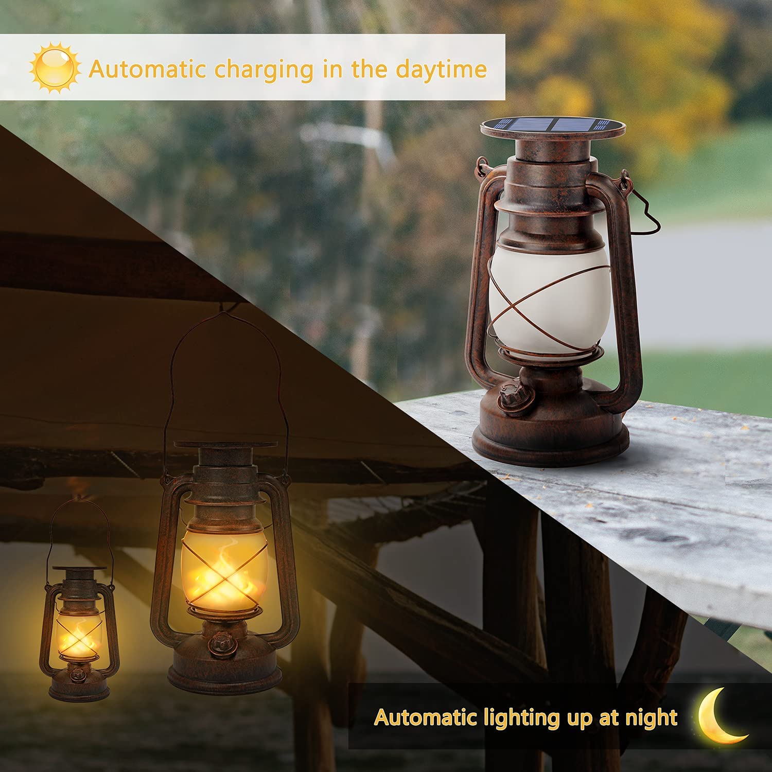 Solar Lantern Outdoor Hanging Solar Lights【2021 Upgraded】, Dancing Flame  Vintage Led Solar Lantern, Waterproof Landscape Decor Solar Garden Lantern  for Table Patio Yard Pathway Porch Pack