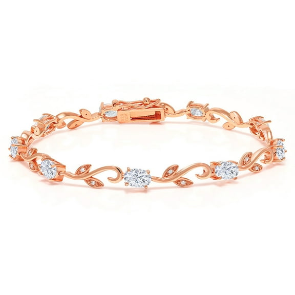 Gem Stone King 18K Rose Gold Plated Silver White Diamond Bracelet for Women Set with Moissanite (4.63 Cttw)