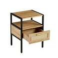 thumbnail image 3 of Boho Nightstand, Rattan End Table, Metal Legs, Natural, 3 of 13