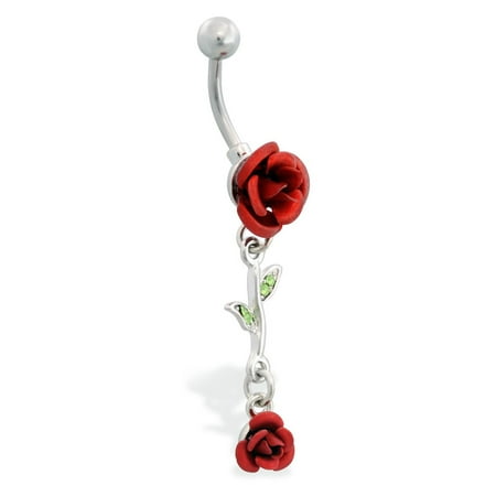 - Rose Belly Button Ring With Dangling Rose Vine