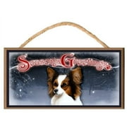 Papillon Dog "Season's Greetings" Dog Sign / Plaque featuring the art of Scott Rogers