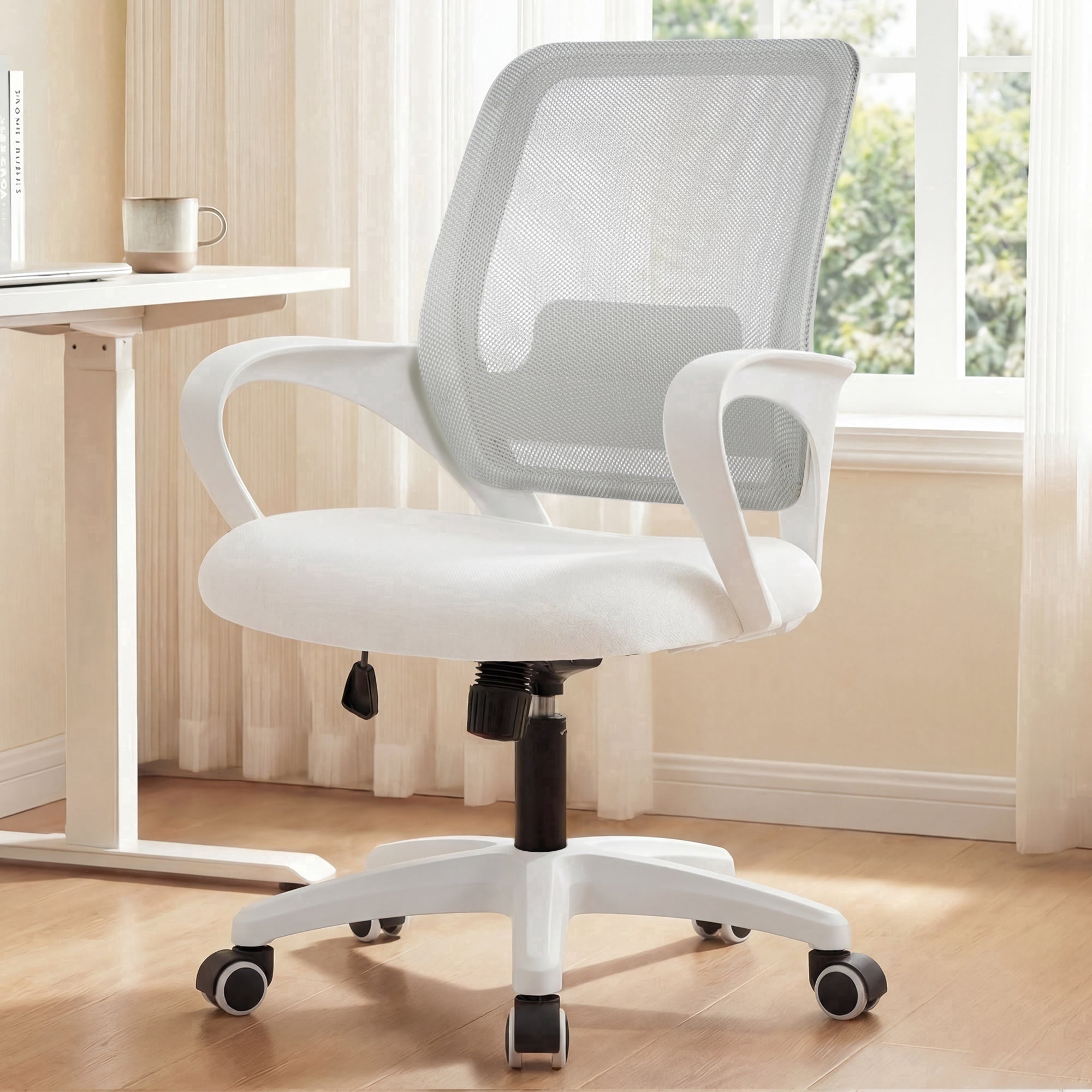 NEO CHAIR Home Office Desk Chair Ergonomic Mesh with Lumbar Support, Ivory | Comfortable Mesh Support, Adjustable Height, 360° Swivel and Smooth Casters Designed for Long Hours of Work or Study Ivory-white Frame