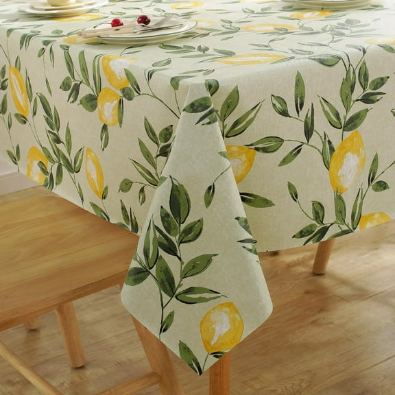 Lemon Floral Tablecloth Water and Oil Proof Washable Stain Resistant Tablecloth for Parties, Picnics, Dinner Decoration Indoor and Outdoor Table Cover 39*55 Inches