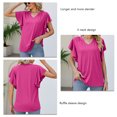 thumbnail image 5 of Women V Neck Ruffle Short Sleeve Shirts Summer Fashion Casual Loose Pure Color Womens Ruffle Short Sleeve Blouse Rose Red L, 5 of 6