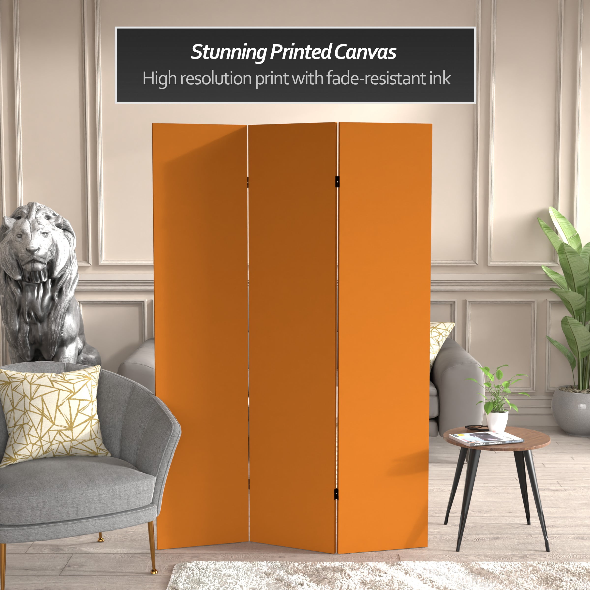 Red Lantern 6 ft. Tall Double Sided Canvas Room Divider with Sienna Color - 3 Panel Freestanding