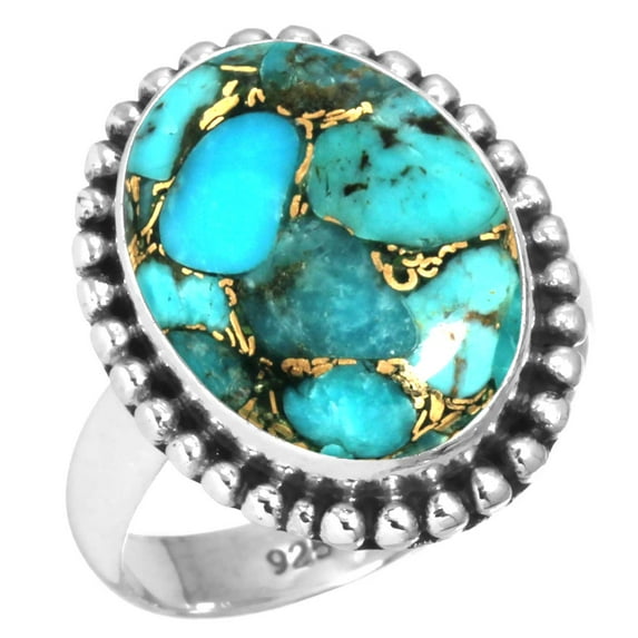 925 Silver Ring For Women - Men Copper Blue Turquoise Stone Silver Ring Size 6 December Birthstone Handmade Silver Ring Size 6 Gift For Ladies On Cocktail Party 925 Silver Jewelry With Gemstone