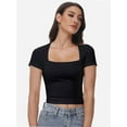 thumbnail image 5 of Women's Square Neck Crop Top - Short Sleeve Slim Fit T-Shirt, Casual Summer Workout Tee, 5 of 6
