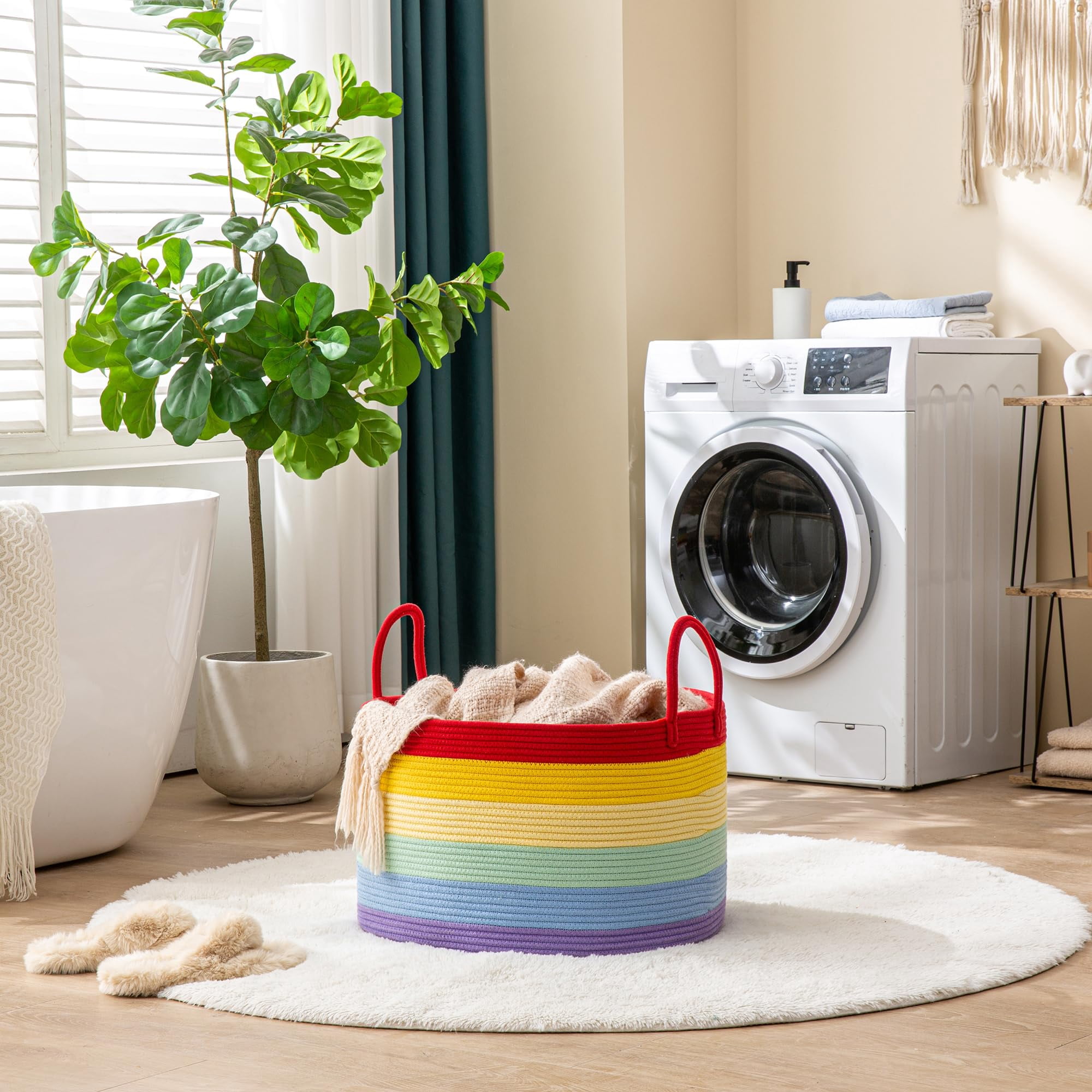 Large Blanket Basket (20"x13"),Woven Baskets for storage Baby Laundry Hamper, Cotton Rope Blanket Basket