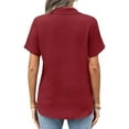 thumbnail image 3 of DPTALR George Women's Short Sleeve V-Neck Collared Button-Down Loose Tunic Blouses-Summer Work Casual Business Tops,Wine,Size L, 3 of 5