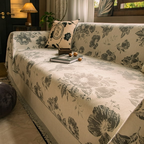 Firefly Hope Chenille Sofa Cover - Washable, Easy Fit Living Room Furniture Protector 70.87*70.87inch (Grey White)