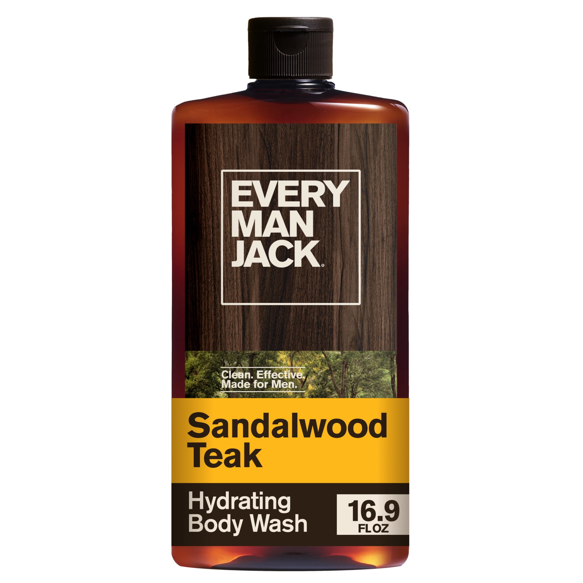 Every Man Jack Sandalwood Teak Hydrating Body Wash for Men, Naturally Derived, Warm Wood, Amber, 16.9 fl oz, 1 Count