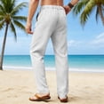 thumbnail image 5 of UVEASISHA Men's Linen Dress Pants Summer Lightweight Straight Leg Trousers Business Casual Golf Pants Solid Color Loose Slacks with Pockets White XL, 5 of 9
