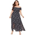 thumbnail image 1 of Femmes Boho Floral Print Off Épaule Fendue Longue une Robe de Ligne, 1 of 6