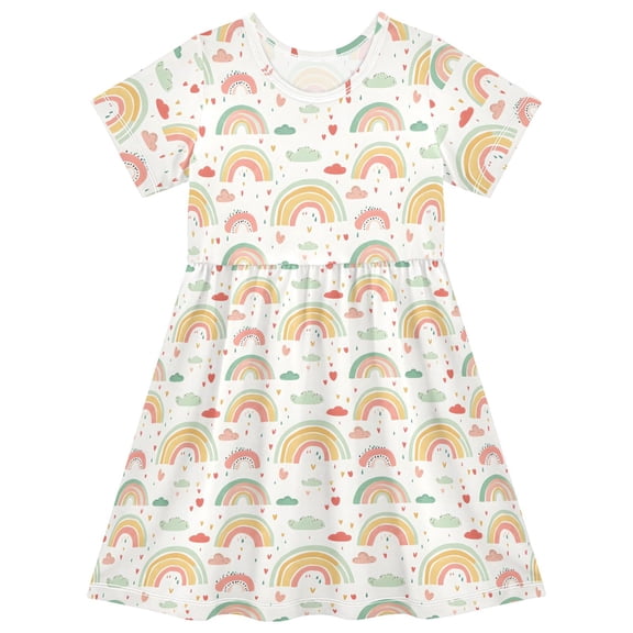 joogoo Rainbow Cartoon Clouds Girls' Short Sleeve Dress Kids Dresses 5-6T