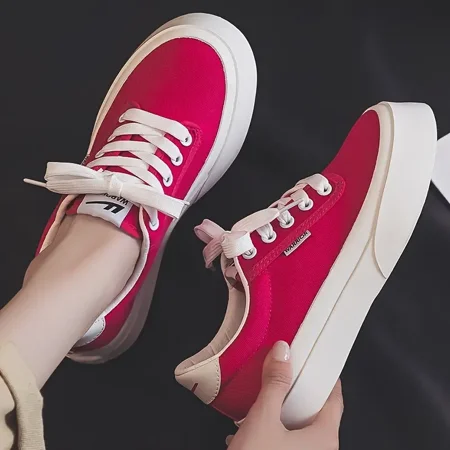 

Women‘s Hot Pink Canvas Shoes Platform Round Toe Lace Up Skate Shoes Women‘s Footwear