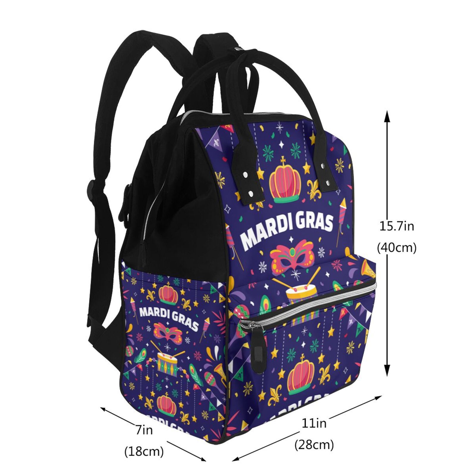 Fuzoiu Happy Mardi Gras Print Diaper Bag Backpack,Baby Essentials Travel Tote,Multi function Waterproof Diaper Bag, Travel Essentials Baby Bag - Unisex