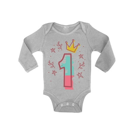 

Awkward Styles 1st Birthday Bodysuit I m One Cute Crown Pink Baby Romper