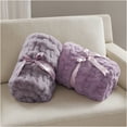 thumbnail image 5 of JERFIT Plush Faux Fur & Mink Reversible Ruched Throw Blanket, Soft & Cozy Decorative Accent for Couch Bed, Machine Washable, Purple, 5 of 6