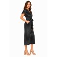 thumbnail image 2 of Women's Striped Belted Wide Leg Jumpsuit with V-Neck and Short Flutter Sleeves Black L, 2 of 4