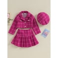 thumbnail image 3 of Infant Girls 3 Pcs Outerwear 4Y 5Y 6Y 7Y Causal Long Sleeve Button Coat + Pleated Plaid Skirt Hat Toddler Clothing Set, 3 of 9