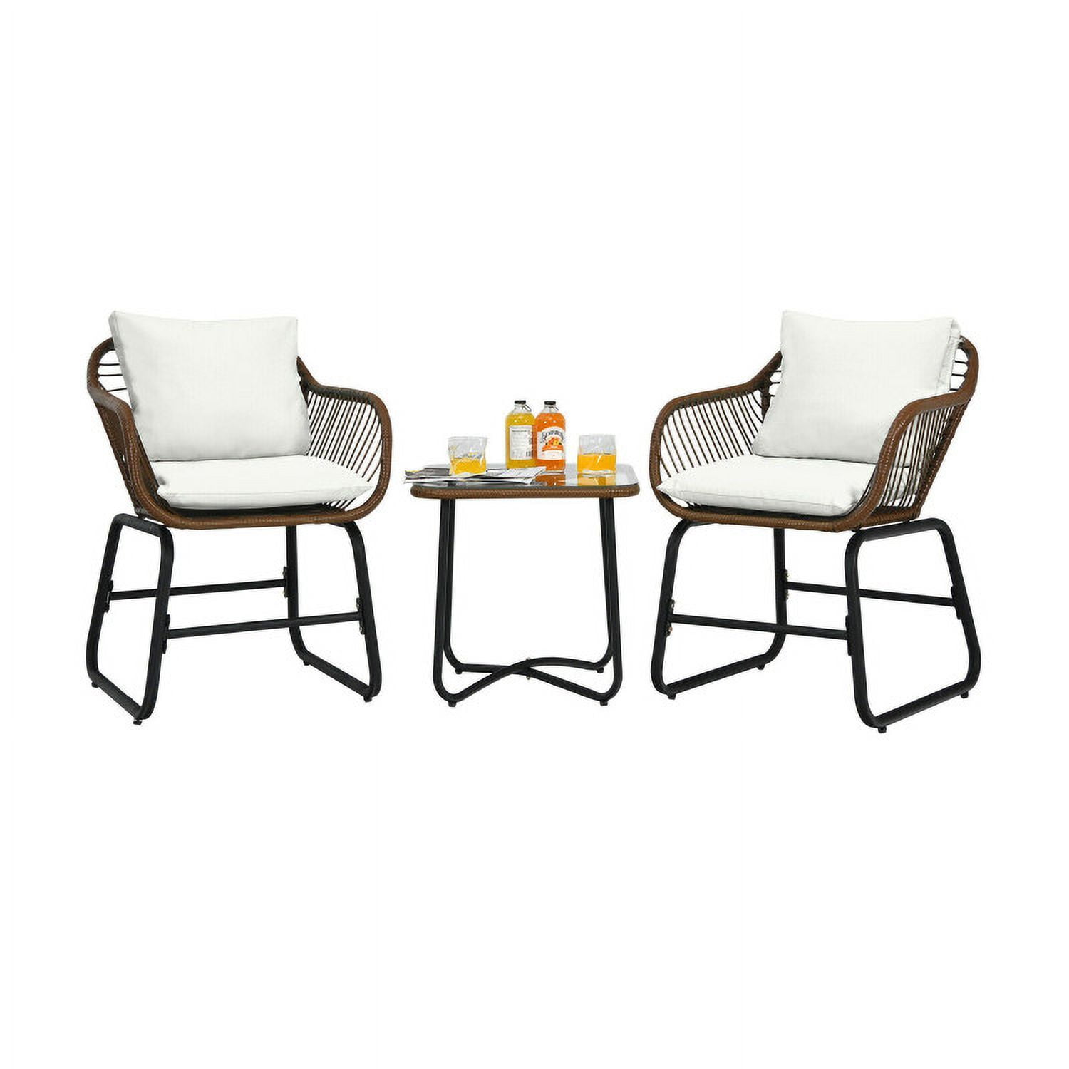 Aimee Lii 3 Pieces Patio Rattan Bistro Set Cushioned Chair Glass Table Deck, Outdoor Patio Furniture, White Aimee Lii 3 Pieces Patio Rattan Bistro Set Cushioned Chair Glass Table Deck, Outdoor Patio Furniture, White