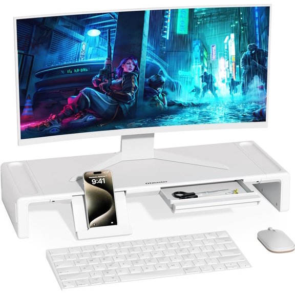 Monitor Stand Riser with Drawer & Phone Holder, Foldable Desk Organizer