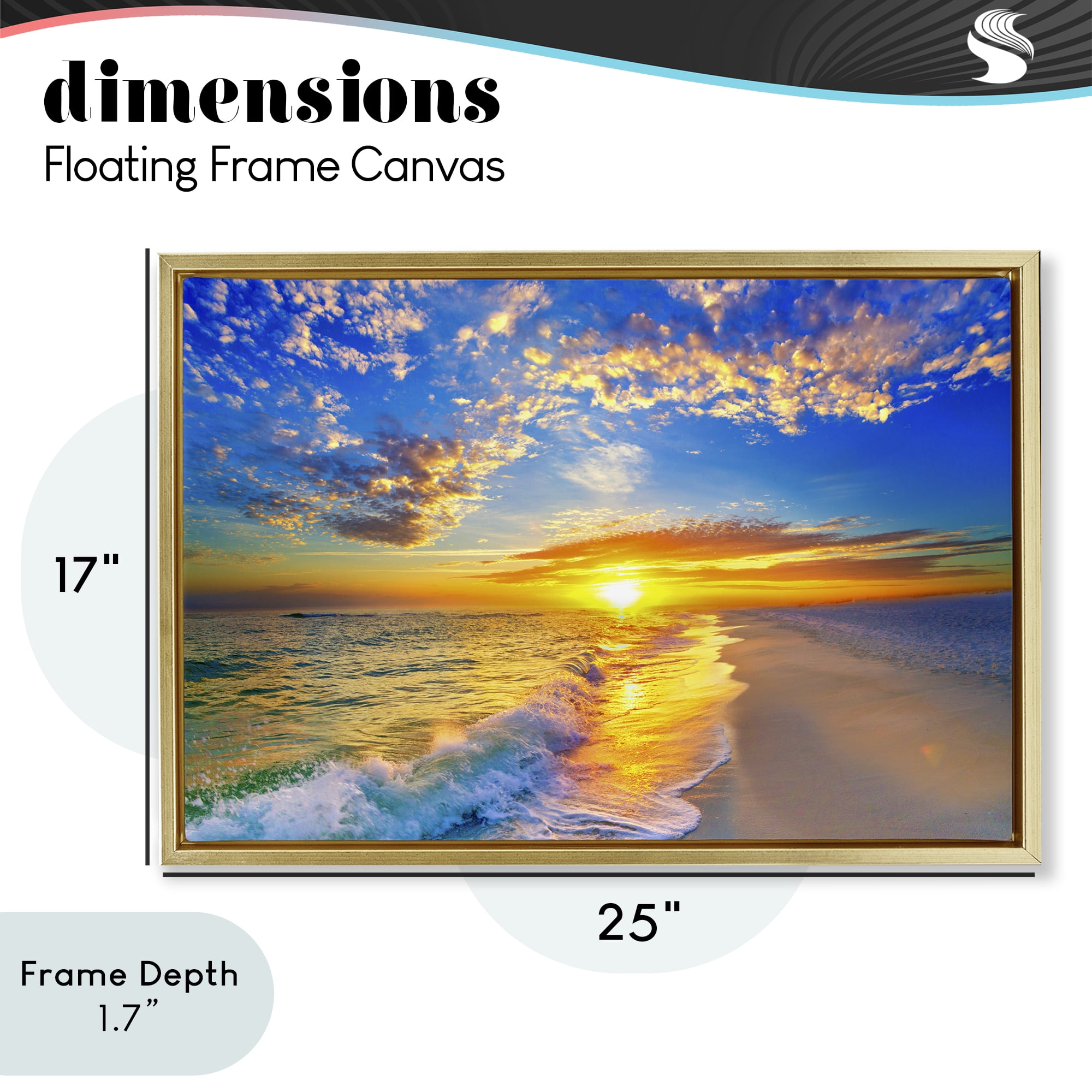 Stupell Industries Golden Sunset Beach Blue Sky Gold Framed Floater Canvas Wall Art, design by Eszra Tanner