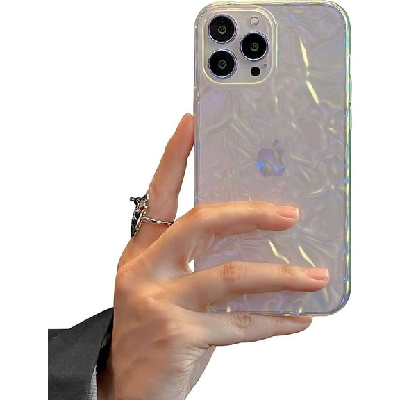 Compatible with iPhone 13 Pro Max Case, Cute 3D Tin Foil Pleated Luxury Phone Cover for Women Girls Cool Bling Designer Soft Slim Case for iPhone 13 Pro Max, Translucent