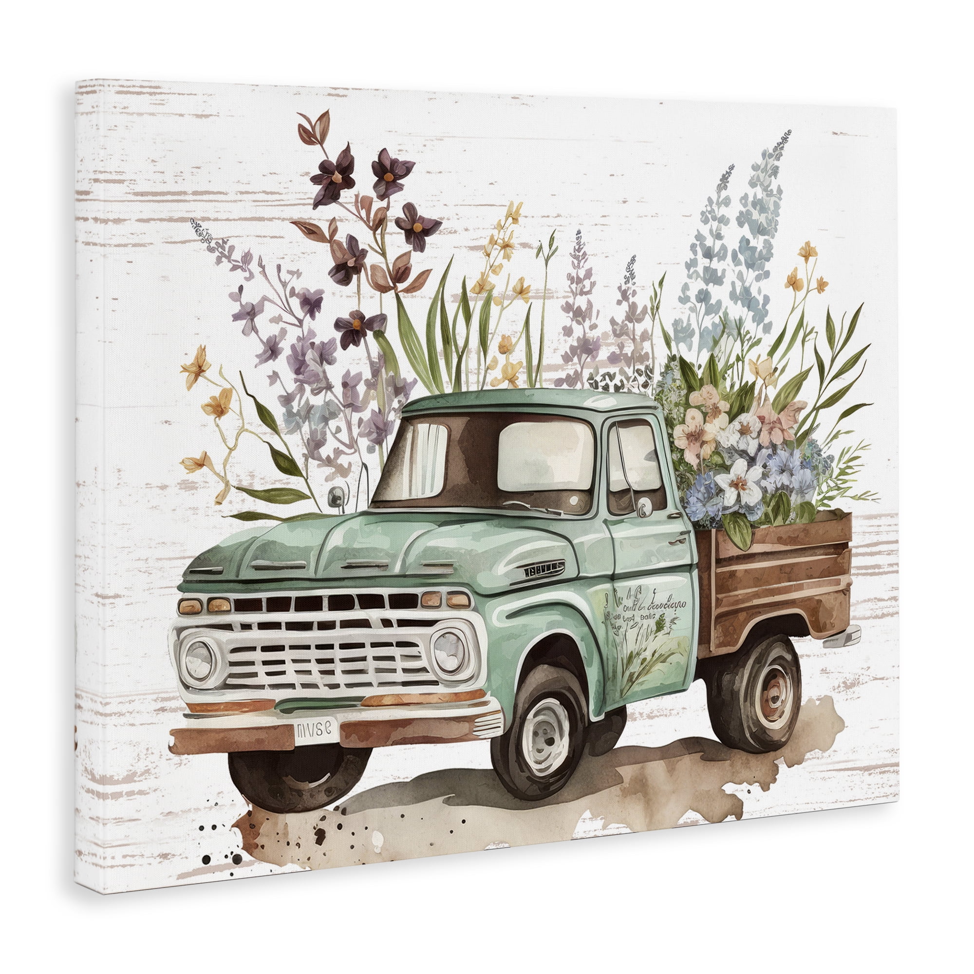 Stupell Industries Floral Herb Truck Transportation Painting Gallery Wrapped Canvas Art Print Wall Art, 48 x 36