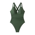 thumbnail image 6 of GUACER Womens Ruched One-Piece Swimsuit with Plunge Halter Neck & Bow-Tie Back Tummy Control Bathing Suits, 6 of 8