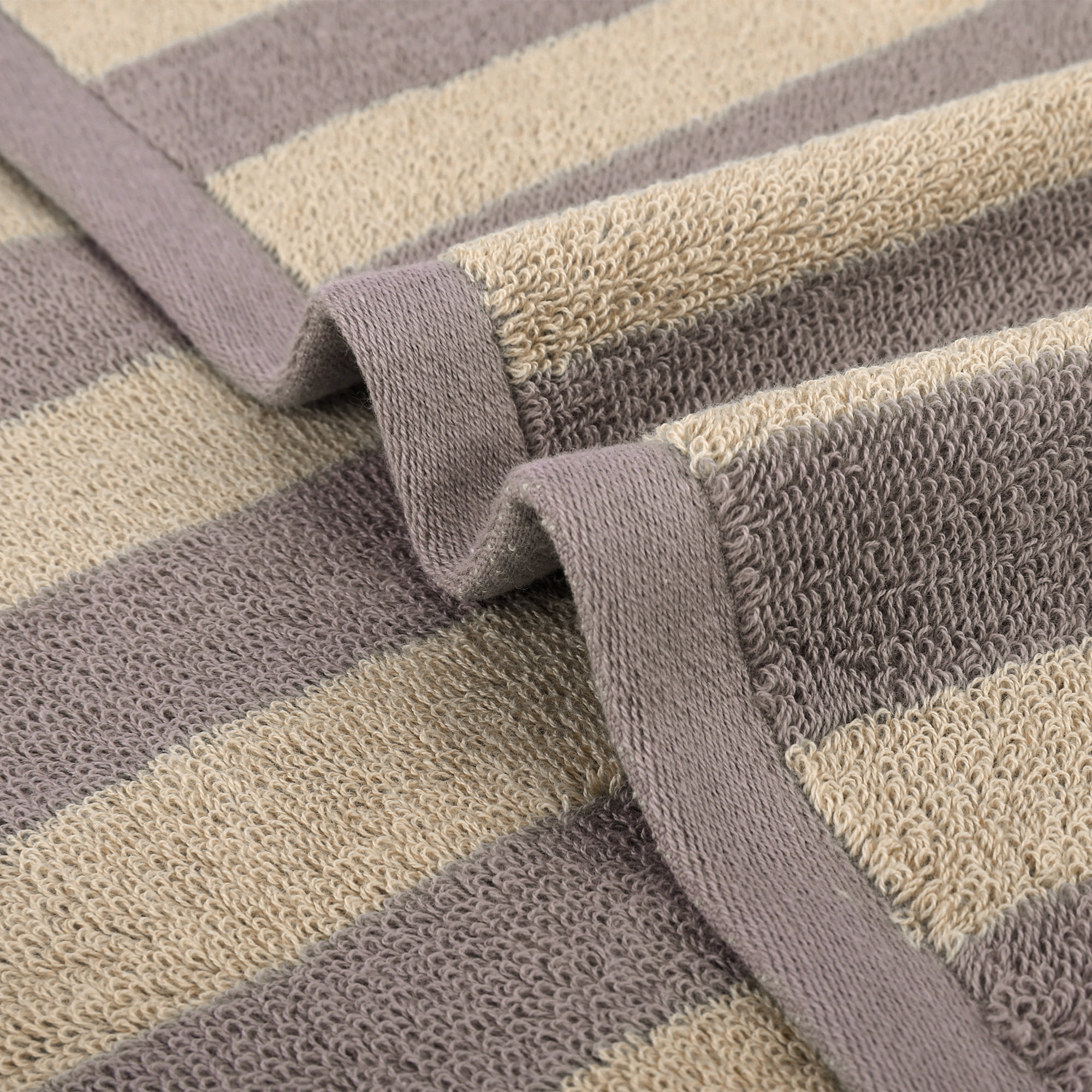 Unique Bargains Striped Cotton Hand Towel Set Soft Towels Brown 13" x 29" -4 Piece