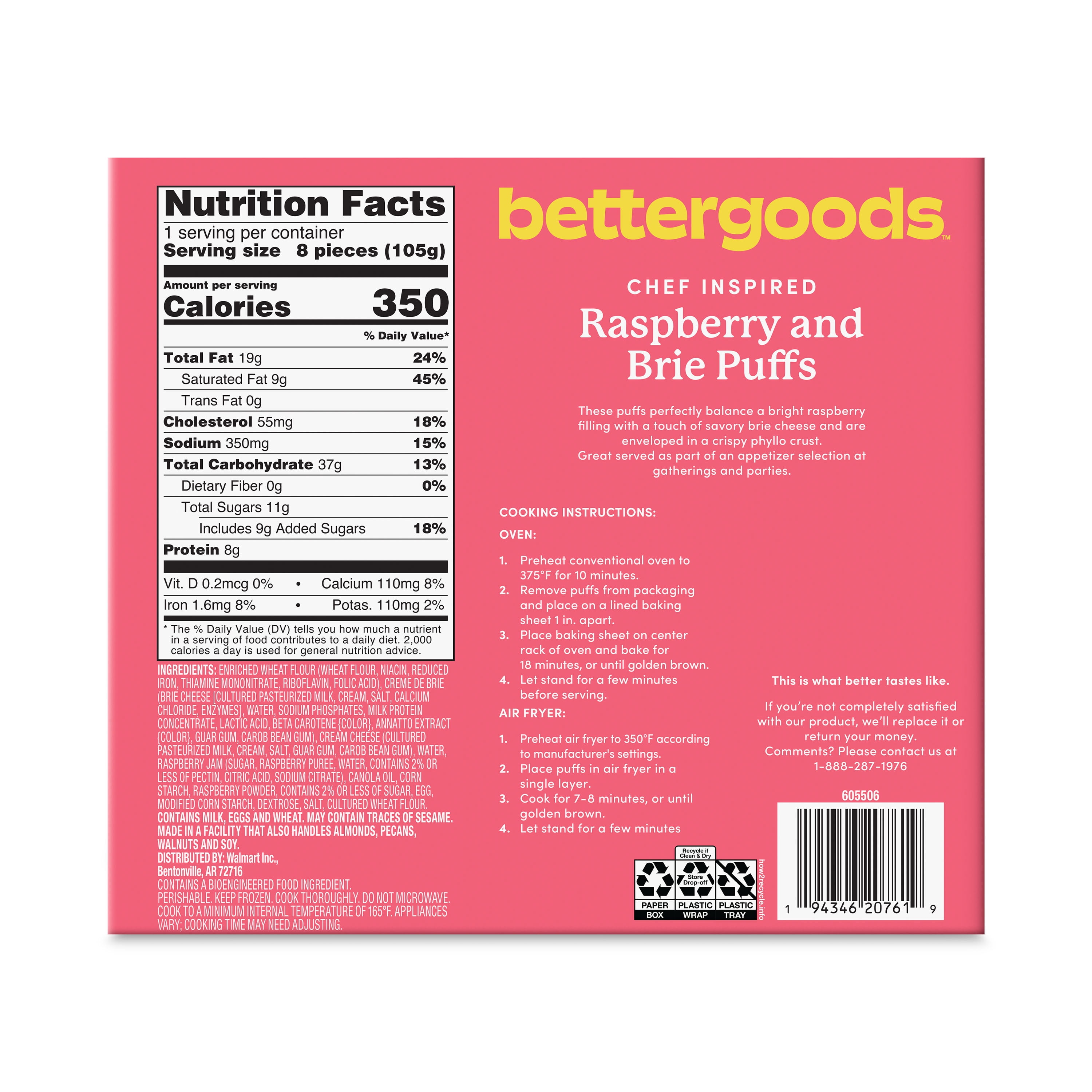 bettergoods Raspberry and Brie Puffs, 3.7 oz, 8 Count (Frozen)