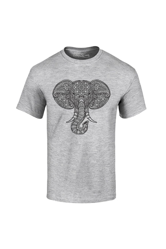 Men's Mandala Elephant Graphic T-shirt Small Sports Grey