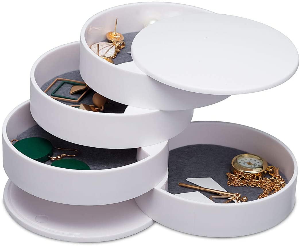 Jewelry Storage Box 4-Layer Rotatable Jewelry Accessory Storage Tray with Lid 