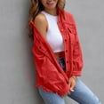 thumbnail image 6 of Women's Denim detachable Hooded Coat Long Sleeve Button Down Cardigan Jacket with Pockets Red M, 6 of 9